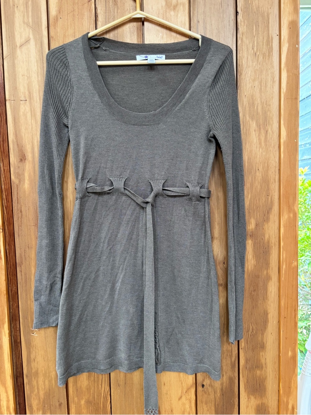 Shrinking Violet Grey Knit Long Sleeve Tunic Sweater Dress Med